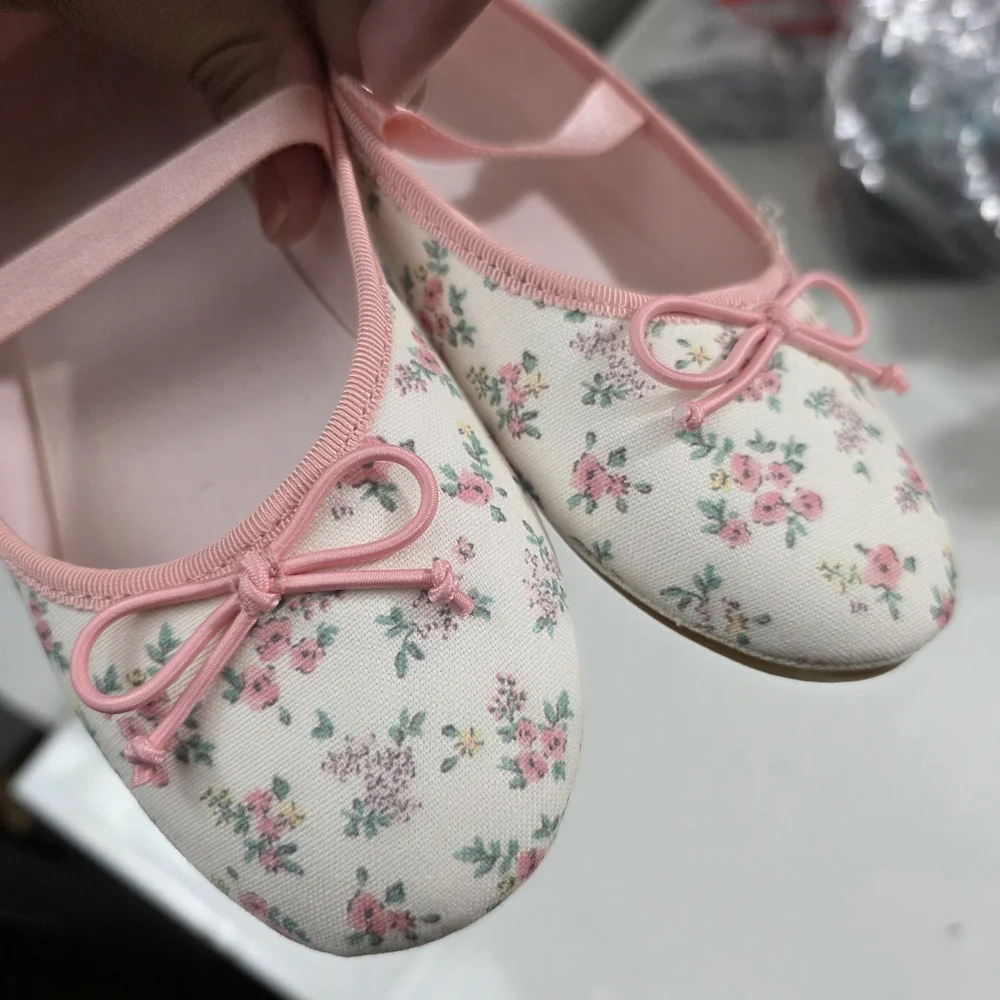 H&M Girls Pink Floral Flower Ballet Flats Shoes Size 13.5 NEW